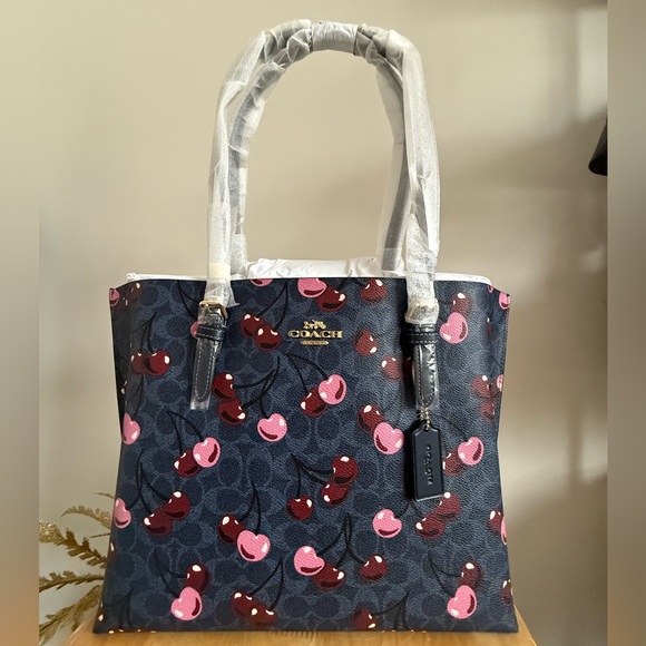 NWT Coach Mollie Tote In Signature Canvas With Cherry Print CAA73 - Picture 7 of 11